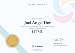 Certificado HTML Joelangeldev